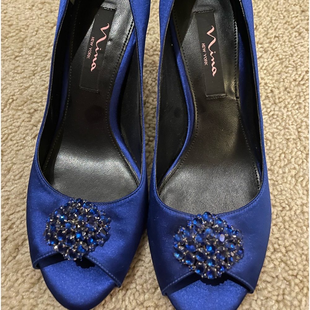 Sapphire Blue Nina Heels with Crystal Embellishment - Size 8